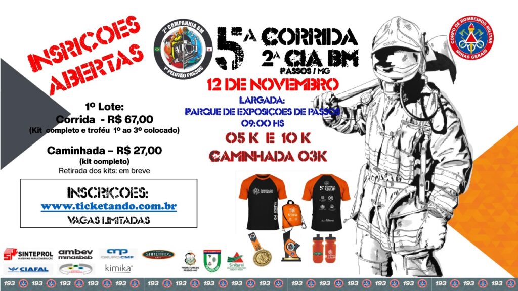 Corpo de Bombeiros realizará a 5ª corrida da 2ª Cia BM de Passos