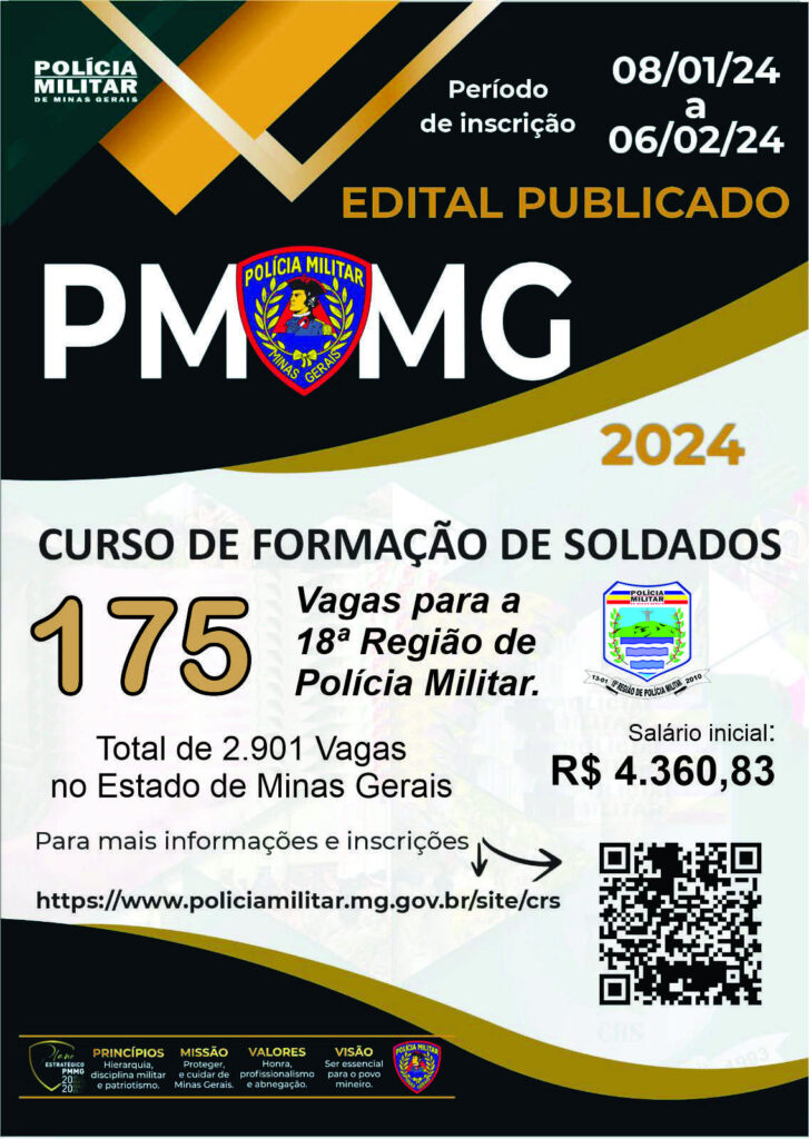 Concurso em MG oferece 175 vagas para a Polícia Militar em Poços de Caldas e região. As inscrições já começaram!