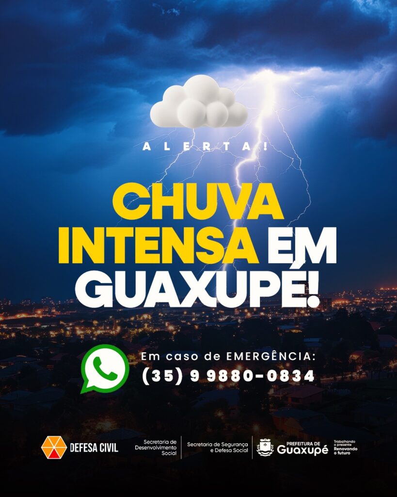 Prefeitura de Guaxupé alerta para chuva intensa na região
