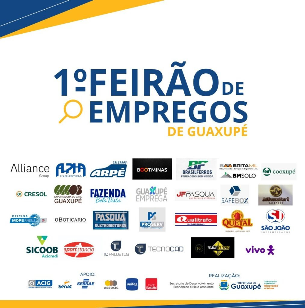 Evento oferecerá vagas de emprego em Guaxupé no dia 19 de novembro
