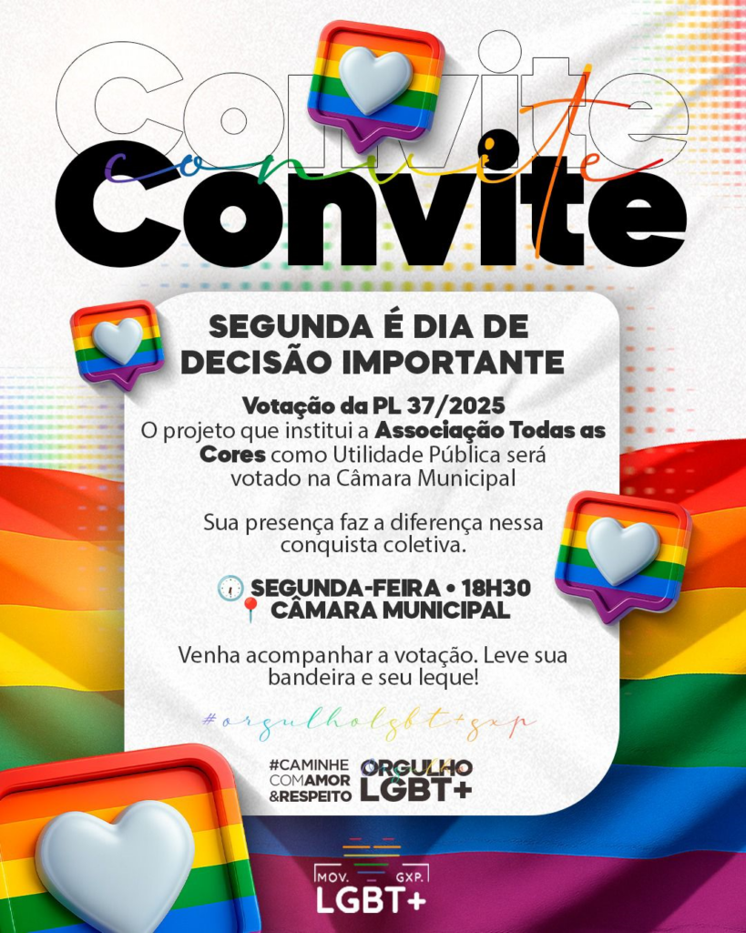 Movimento LGBT+ convida população para votação histórica na Câmara de Guaxupé