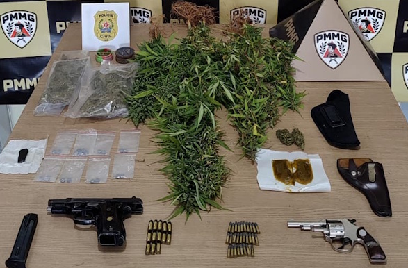 Polícia Civil e PM apreendem armas, drogas e pés de maconha em Cássia