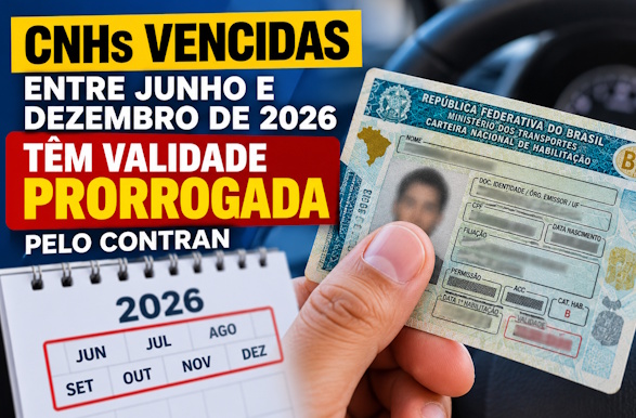 CNHs vencidas entre junho e dezembro de 2026 têm validade prorrogada pelo Contran